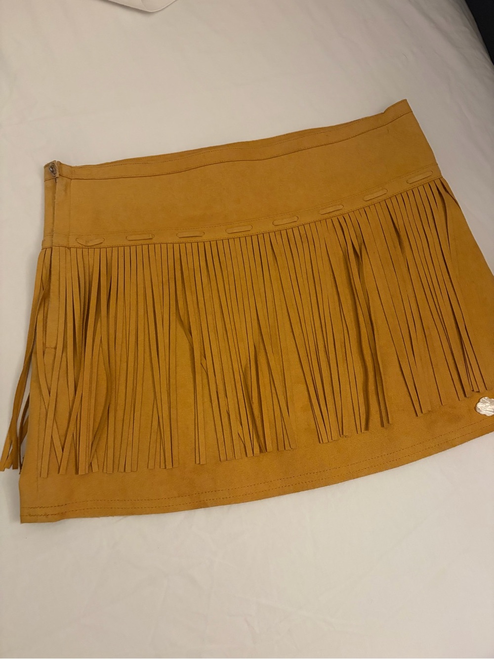 Suede Fringe Mini Skirt